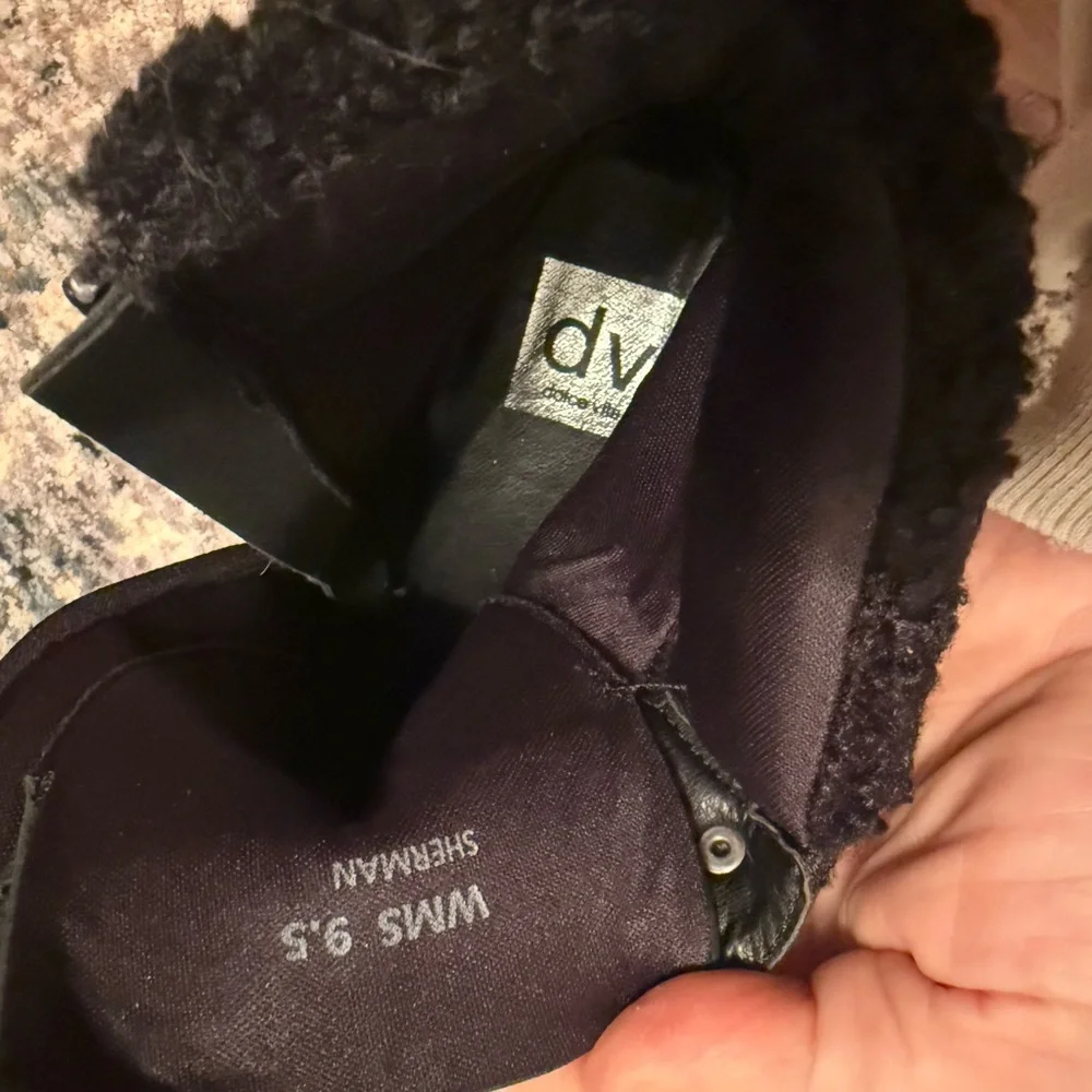 BRAND NEW Dolce Vita Sherman Black Faux Shearling Wedge Booties - 9.5